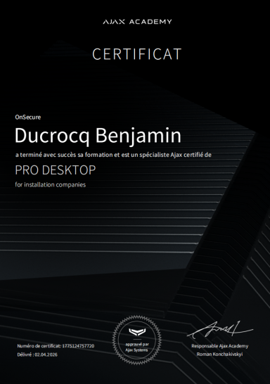 Certification Ajax System Pro Dekstop for installation companies