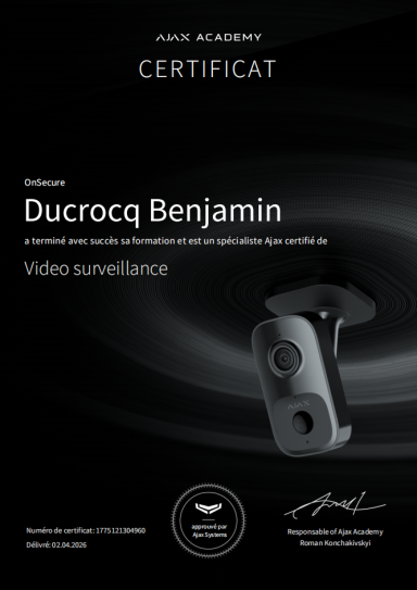 Certification Ajax System Vidéosurveillance